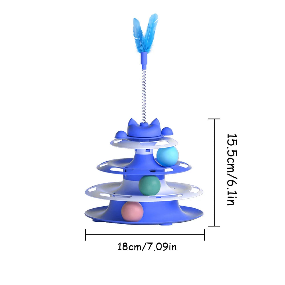 Interactive Cat Tower Toy – Multi-Level Ball Track & Feather Teaser